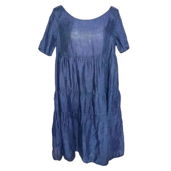 Aspesi Blue Linen Tiered Midi Dress IT42 (US 8–10) Italian Designer Summer Dress - Picture 2 of 7